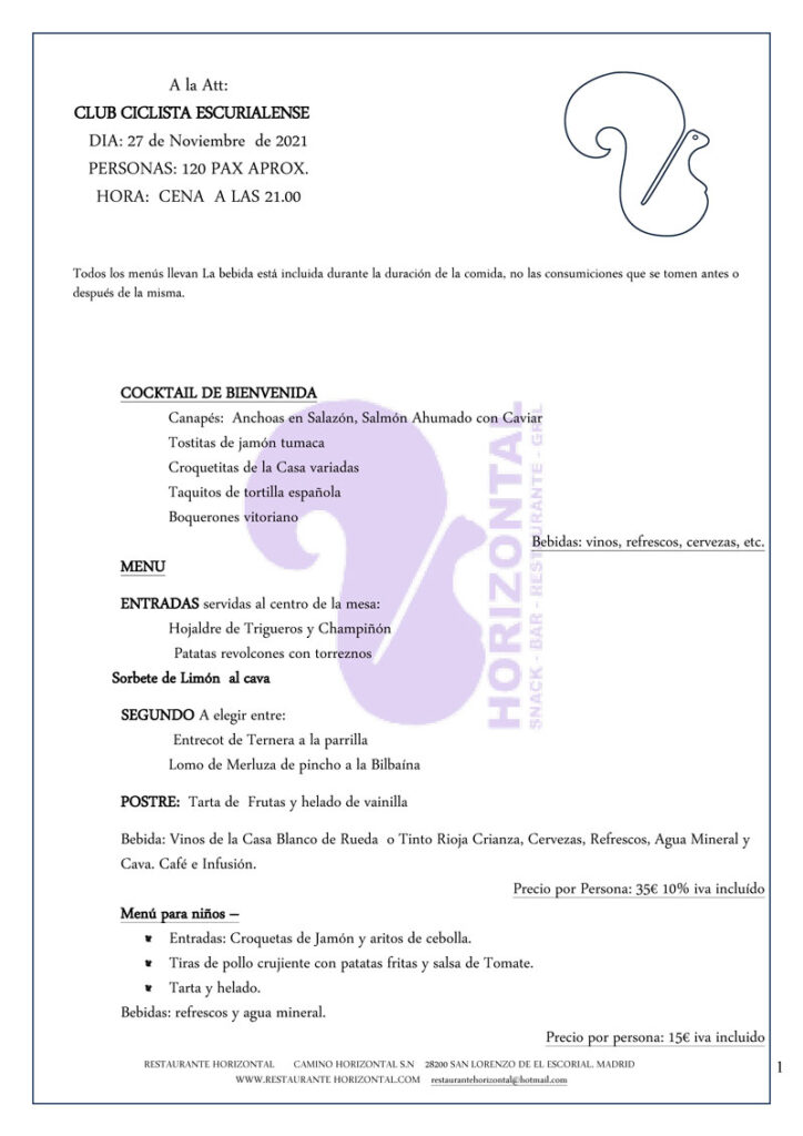 Menú de la cena de gala